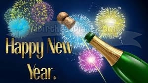 Happy New Year Champagne Bottle Fireworks Edible Cake Topper Image ABPID53139