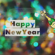 Feliz año nuevo botella de champán imagen comestible para decoración de tarta ABPID53143 