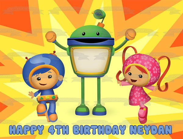 Team Umizoomi Geo Milli Bot Animated Happy Birthday Personalized Name Edible Cake Topper Image ABPID53187