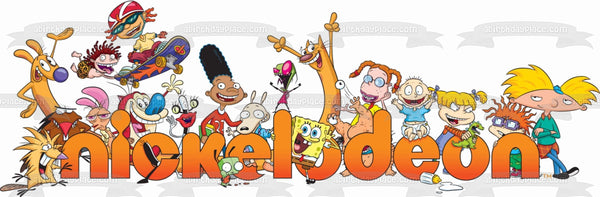 Nickelodeon Logo 90's Classic Cartoon Characters Hey Arnold Tommy Angelica Gerald CatDog Edible Cake Topper Image ABPID53239