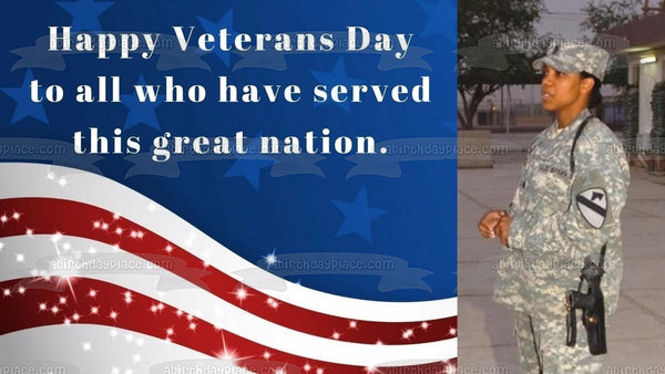 Happy Veterans Day Personalized Photo American Flag Edible Cake Topper Image ABPID53299