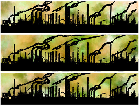 Dystopian Smoke Stack Pollution Factorio Inspired Cyber Punk Futuristic Industrial Factory Scape Strip Edible Cake Topper Image Strips ABPID53508
