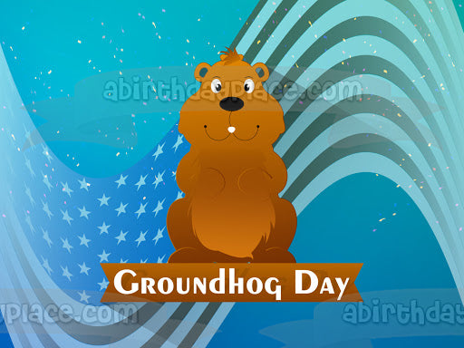 Groundhog Day American Flag Groundhog Edible Cake Topper Image ABPID53571