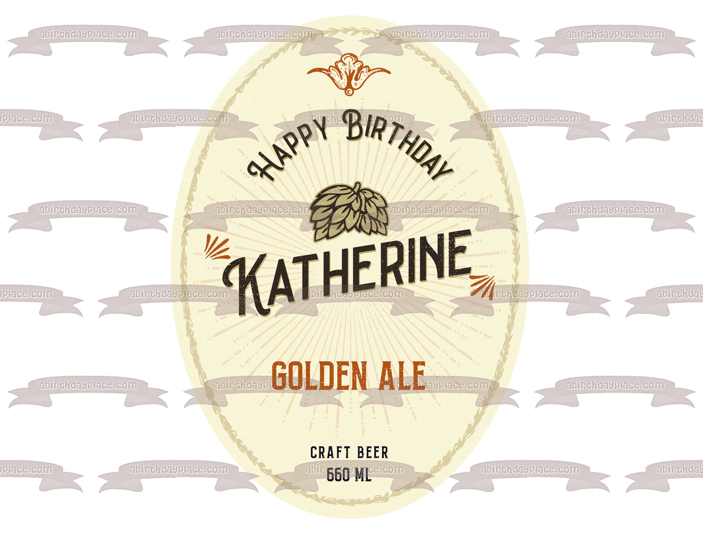 Golden Ale Happy Birthday Customizable Beer Bottle Liquor Alcohol Label Edible Cake Topper Image ABPID53583