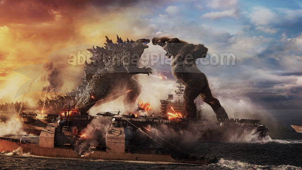 Godzilla Vs. Kong Movie Poster Fight Scene Monsters Edible Cake Topper Image ABPID53708