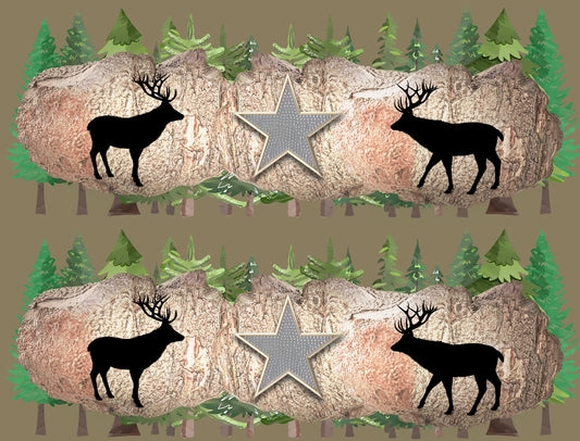 Deer Silhouette Wood Texture Pine Forest Edible Cake Topper Image Strips ABPID53781