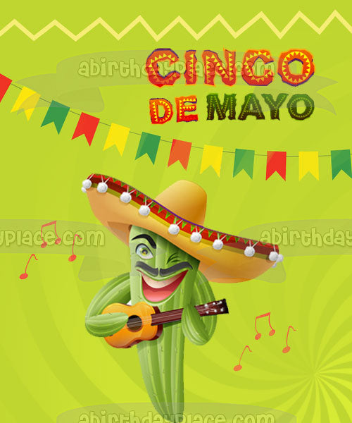 Cinco De Mayo Singing Cactus Wearing a Sombrero Edible Cake Topper Image ABPID53797