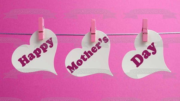 Happy Mother's Day Hearts Edible Cake Topper Image ABPID53817