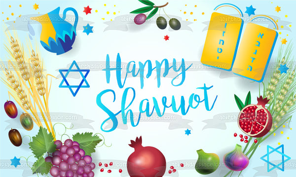 Happy Shavuot Star of David Fruits Edible Cake Topper Image ABPID53821
