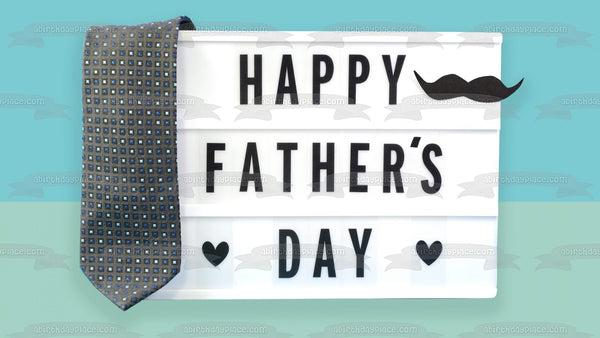 Happy Father's Day Mustache Hearts Tie Edible Cake Topper Image ABPID54052