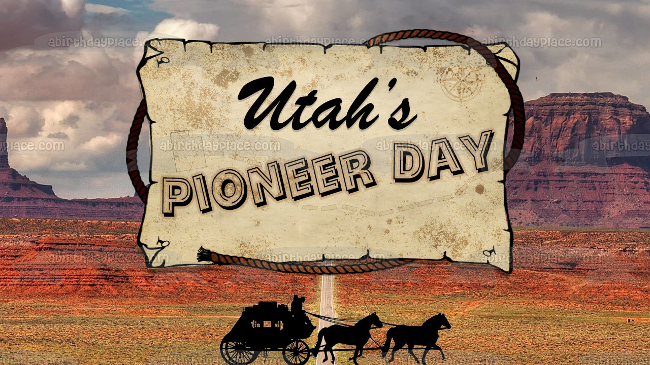 Utah's Pioneer Day Horse and Wagon Edible Cake Topper Image ABPID54136