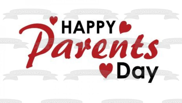 Happy Parents Day Red Hearts Edible Cake Topper Image ABPID54141