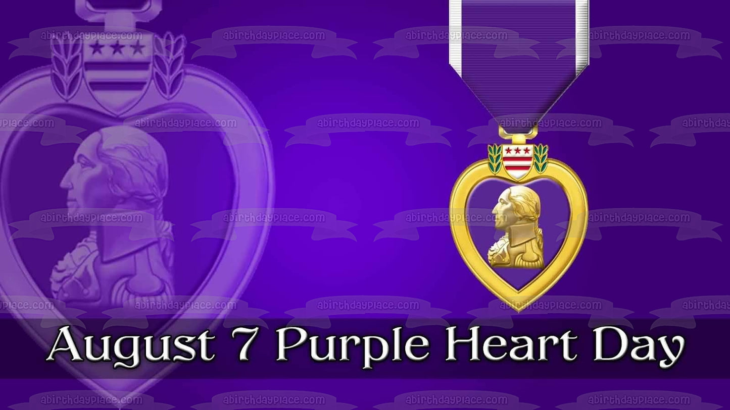 Purple Heart Day August 7th Purple Heart Medallion Edible Cake Topper Image ABPID54156