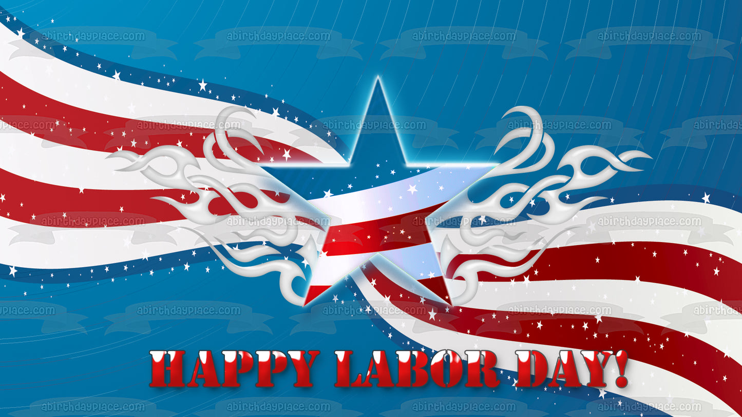 Happy Labor Day American Flag Edible Cake Topper Image ABPID54194