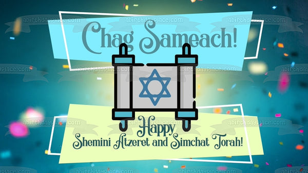 Chag Sameach! Happy Shemini Atzeret and Simchat Torah Edible Cake Topper Image ABPID54248