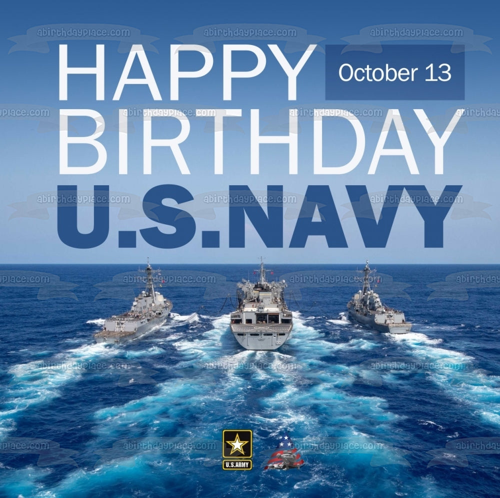 Happy Birthday US Navy Naval Ships Edible Cake Topper Image ABPID54286