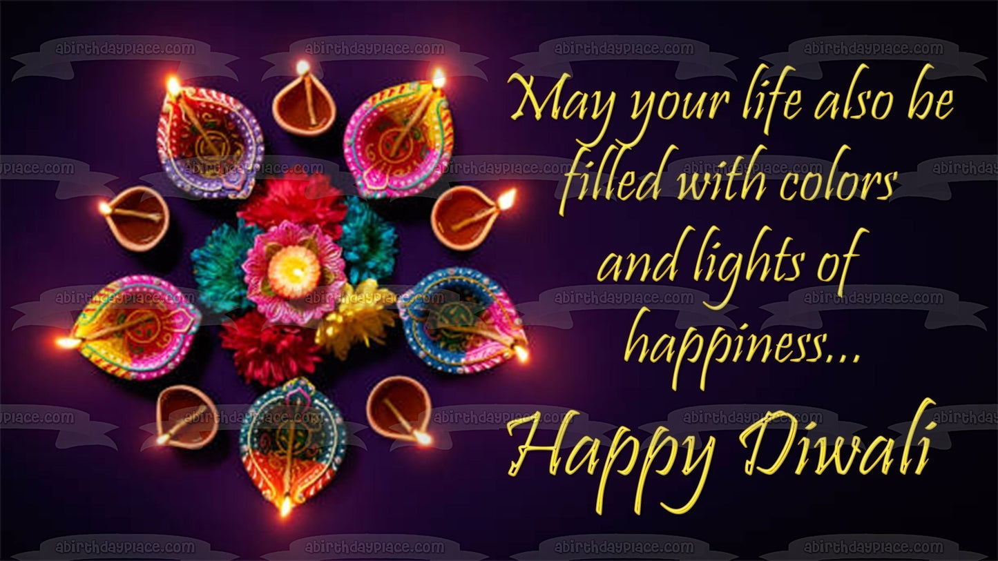 Happy Diwali Candles Edible Cake Topper Image ABPID54340