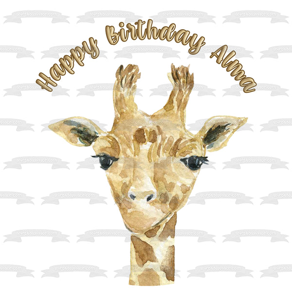 Watercolor Painted Giraffe Edible Cake Topper Image ABPID54605