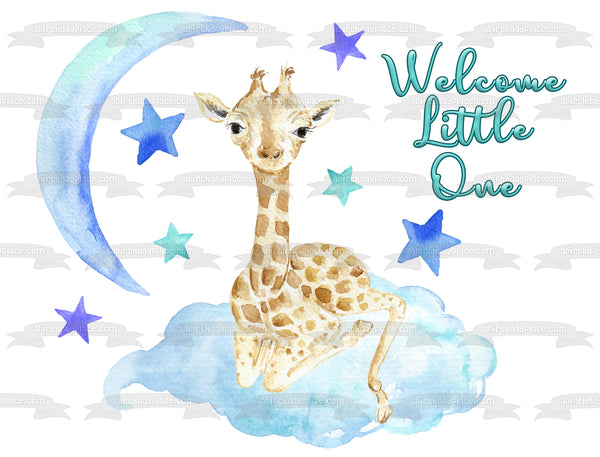 Baby Giraffe with the Moon and Stars Edible Cake Topper Image ABPID54606