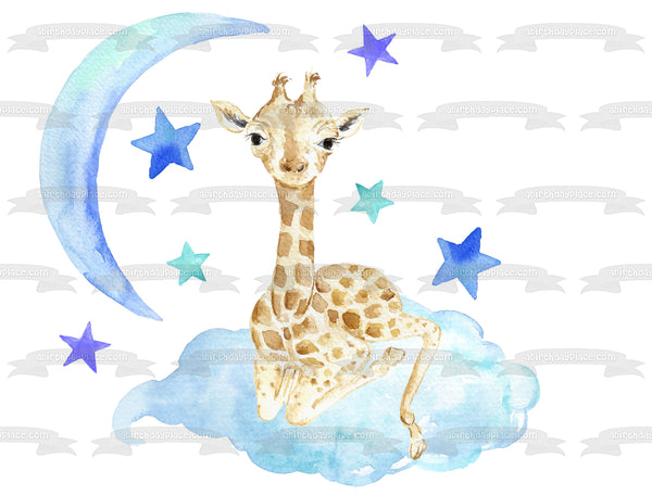 Baby Giraffe with the Moon and Stars Edible Cake Topper Image ABPID54606