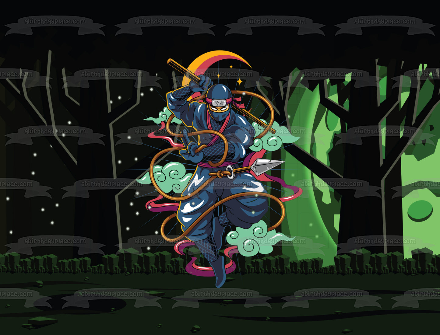 Ninja Night Scene Edible Cake Topper Image ABPID54616