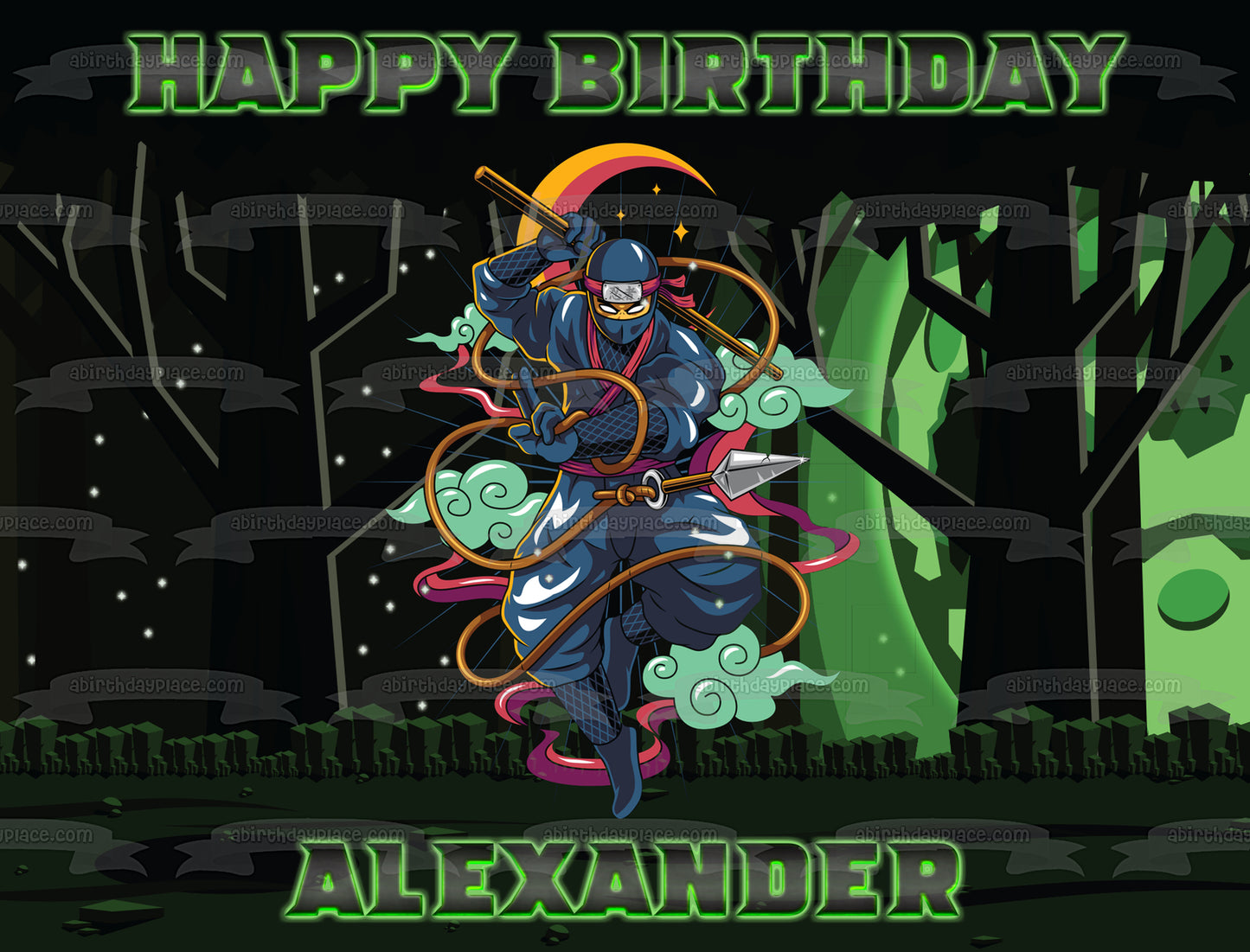 Ninja Night Scene Edible Cake Topper Image ABPID54616