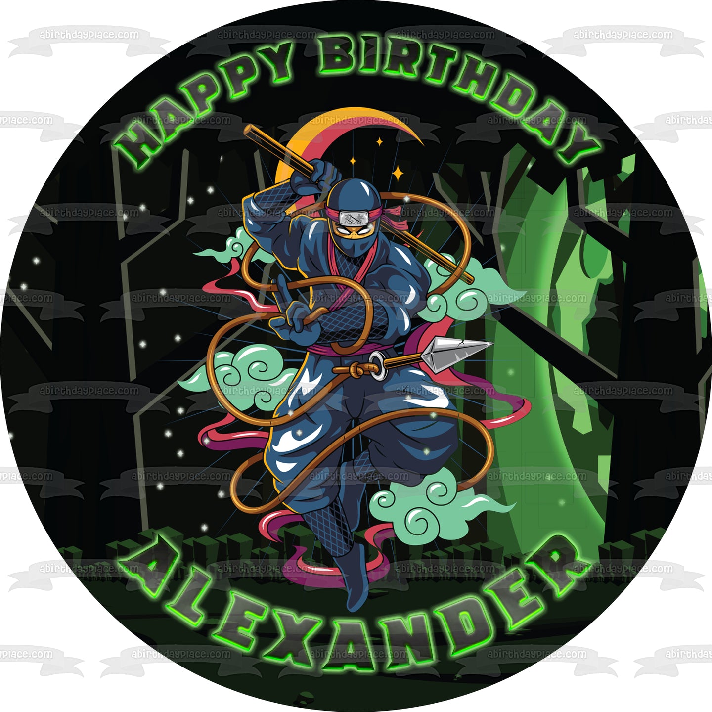 Ninja Night Scene Edible Cake Topper Image ABPID54616