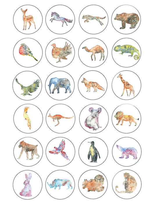 Watercolor Animals Deer Horse Bear Iguana Koala Bear Penguin Edible Cupcake Topper Images ABPID54637