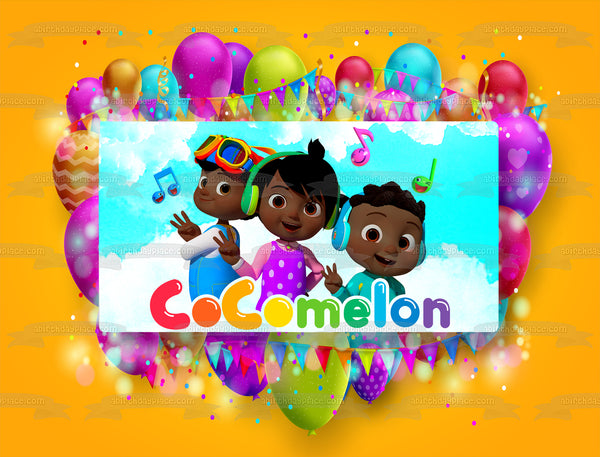 African American Cocomelon Kids Balloons Music Notes Edible Cake Topper Image ABPID54644