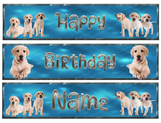 Yellow Labrador Retriever Puppies Happy Birthday "Your Personalized Name" Edible Cake Topper Image Strips ABPID54648