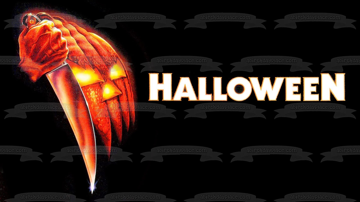 Halloween Scary Jack-O-Lantern and Knives Edible Cake Topper Image ABPID54950