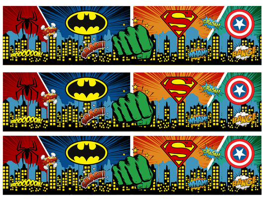 Superhero Logo's Spider-Man Batman Superman Captain America Edible Cake Topper Image Strips ABPID55084