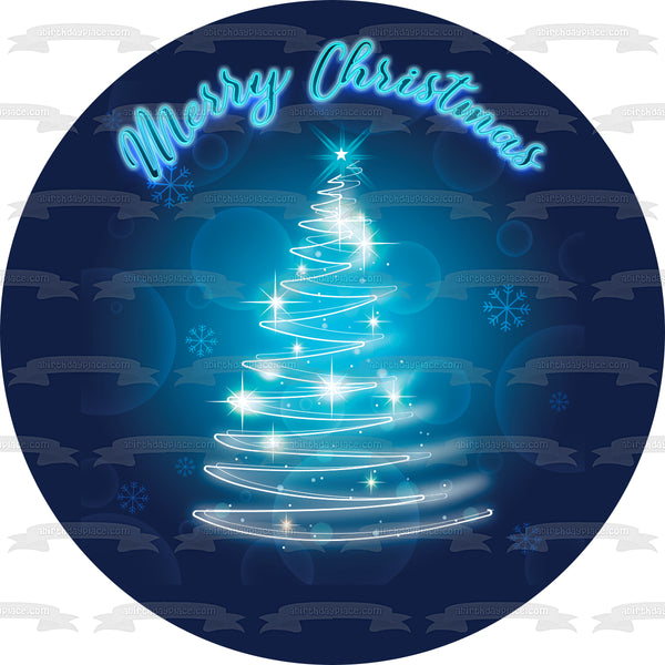 Merry Christmas Customizable Holiday Message Christmas Tree Edible Cake Topper Image ABPID55130