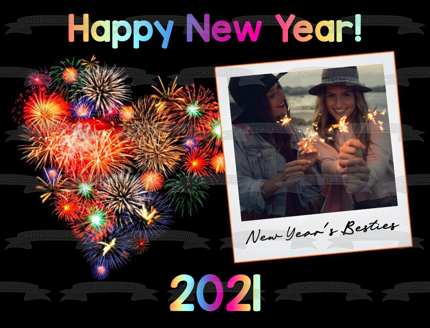 Feliz año nuevo marco de fotos personalizable adorno comestible para pastel imagen ABPID55137 