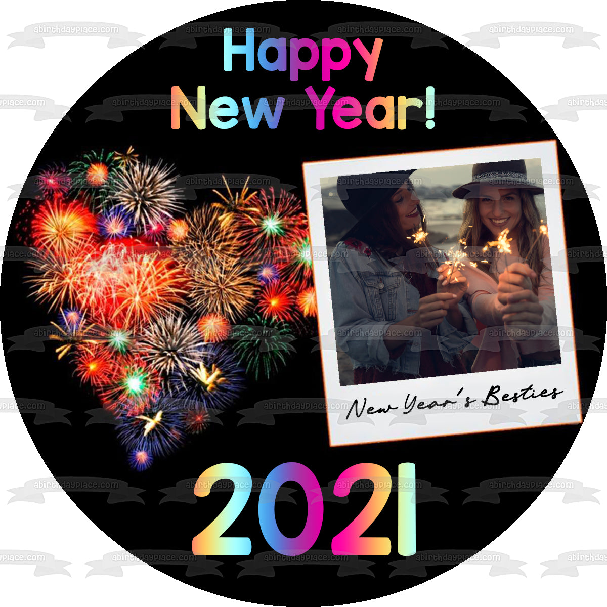 Feliz año nuevo marco de fotos personalizable adorno comestible para pastel imagen ABPID55137 