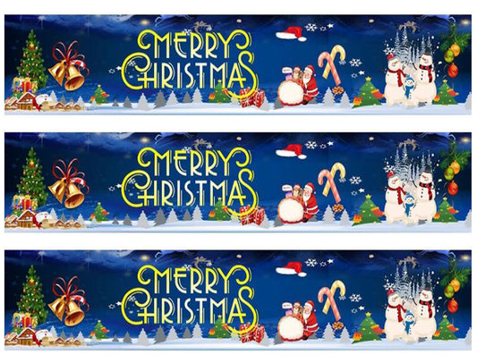 Merry Christmas Snowman St. Nick Santa Claus Christmas Tree Snowy Hills Edible Cake Topper Image Strips ABPID55181
