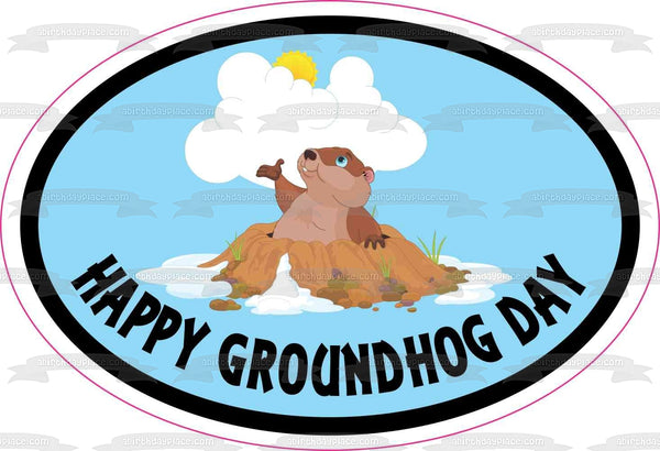 Happy Groundhog Day Edible Cake Topper Image ABPID55216