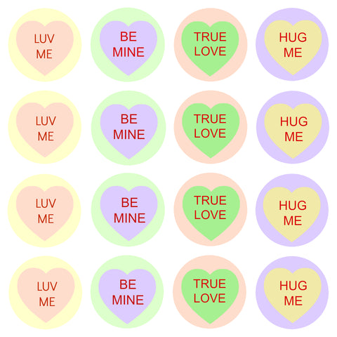Happy Valentine's Day Message Hearts Luv Me, Be Mine, True Love, Hug Me Edible Cupcake Topper Images ABPID55226