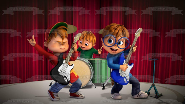 Alvinnn!!! And the Chipmunks Alvin Simon Theodore Playing Instruments Edible Cake Topper Image ABPID55313