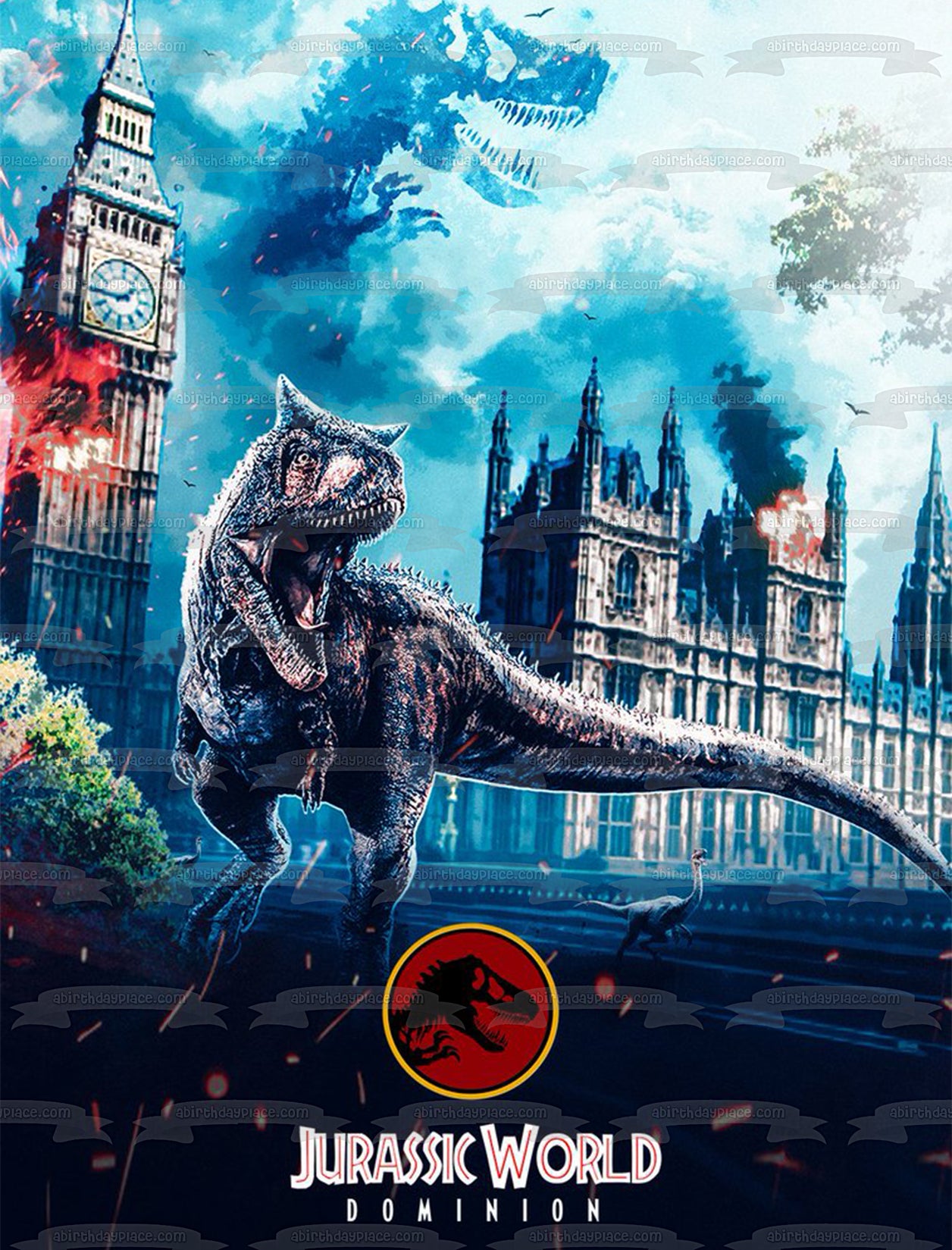 Jurassic World Dominion Dinosaurs Rule the Earth T-Rex Edible Cake Topper Image ABPID55530