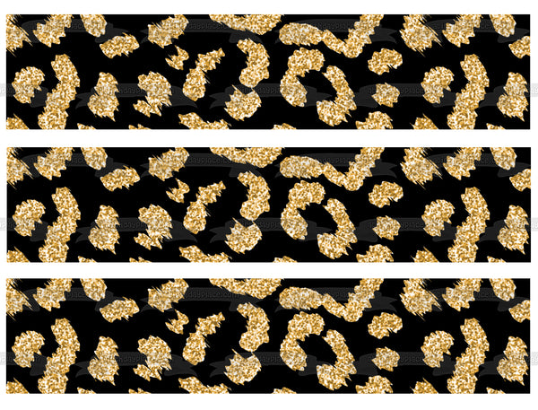 Gold and Black Leopard Cheetah Print Edible Cake Topper Image or Strips ABPID55558