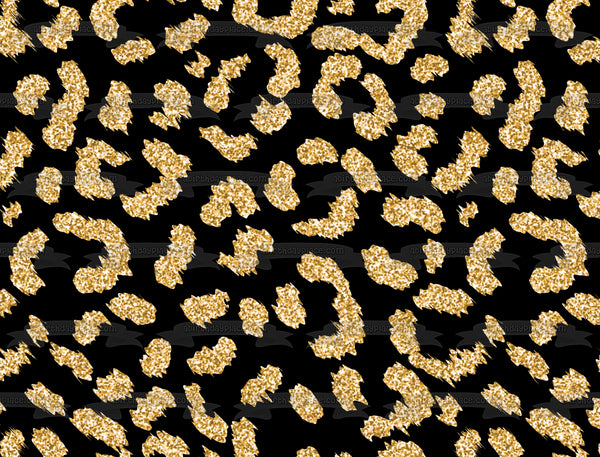 Gold and Black Leopard Cheetah Print Edible Cake Topper Image or Strips ABPID55558