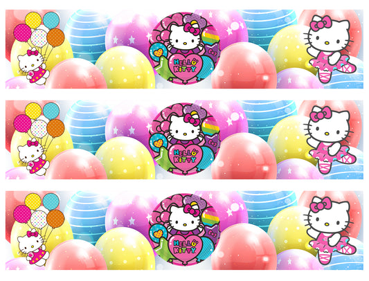 Tiras de imágenes comestibles para decoración de tartas con estrellas y globos de bailarina de Hello Kitty ABPID55562