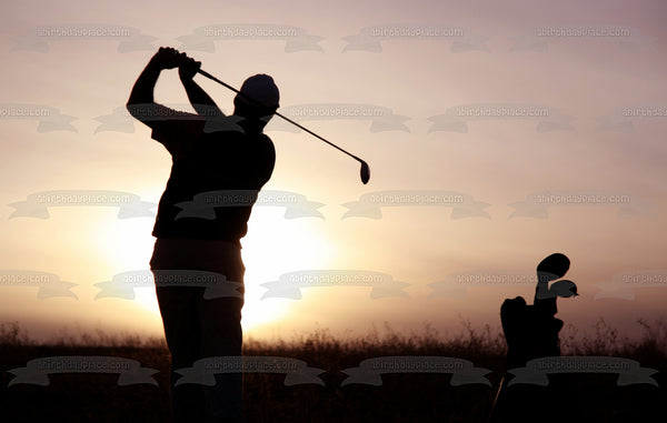 Golfing at Sunset Silhouette Edible Cake Topper Image ABPID55692