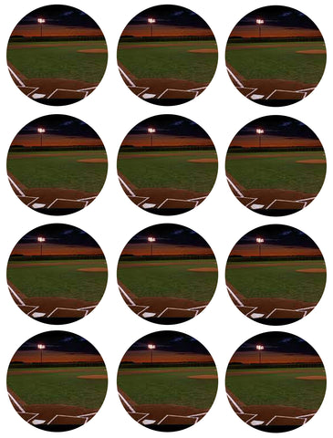 Baseball Field Sunset Home Plate Edible Cupcake Topper Images ABPID55717