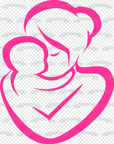 Happy Mother's Day Mother and Baby Pink Silhouette Edible Cake Topper Image ABPID55788