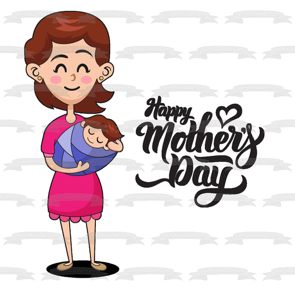 Happy Mother's Day Mother and Baby Edible Cake Topper Image ABPID55791