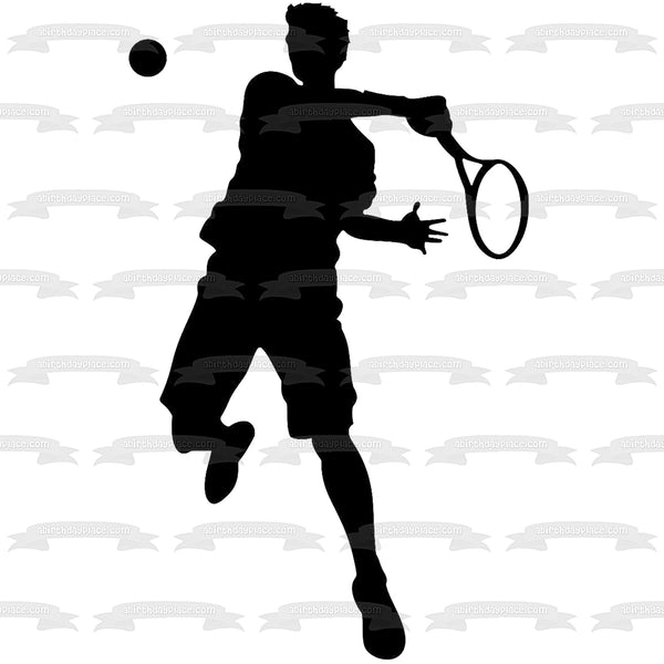 Tennis Racket and Ball Action Silhouette Edible Cake Topper Image ABPID55888