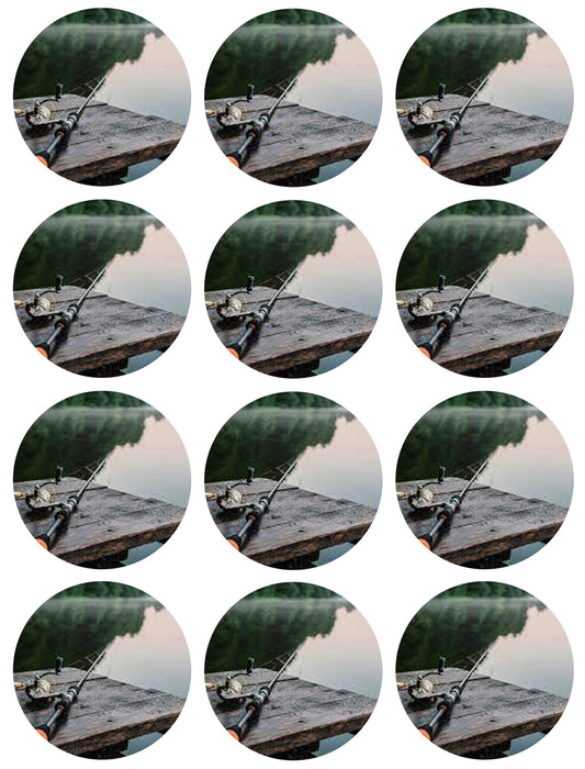 Scenic Fishing Hobby Fishing Rod Edible Cupcake Topper Images ABPID55950