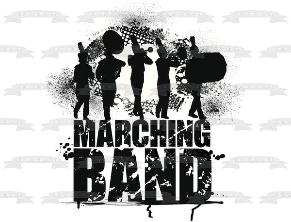 Marching Band Splatter Trumpet Drum Silhouettes Edible Cake Topper Image ABPID55980